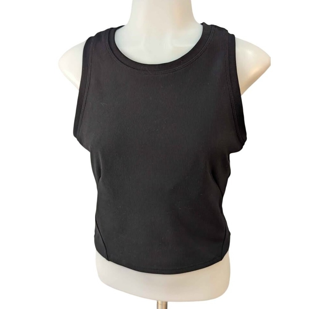 Move Theology ~ Black ~ Ribbed Contour ~ Workout Yoga Crop Tank Top ~ Large